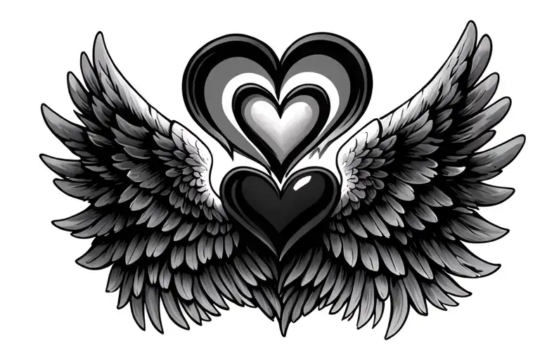 Angel Wings Two Hearts Surrounded