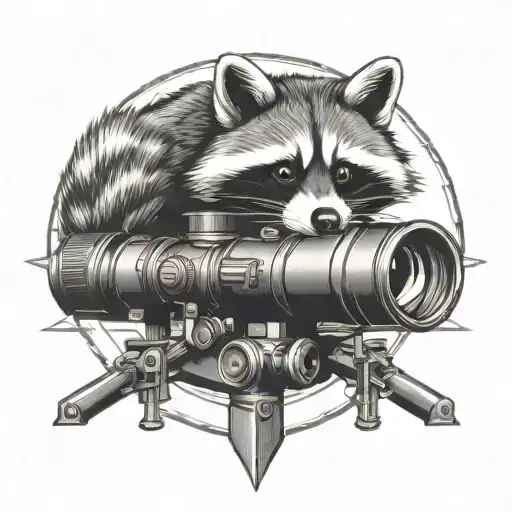 Raccoon Dog Behind The Cross Of Rifle Scope