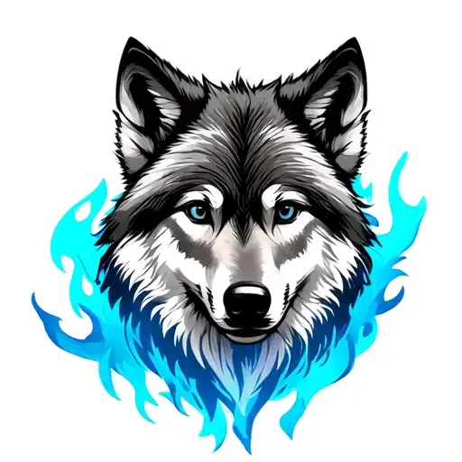 Wolf Cub Looking Forward With A Blue Flame Background