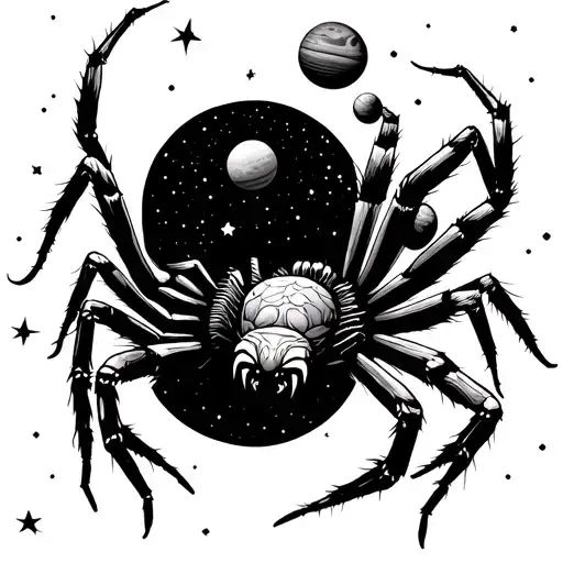 Spider Weaving Outer Space With Stars And Planets