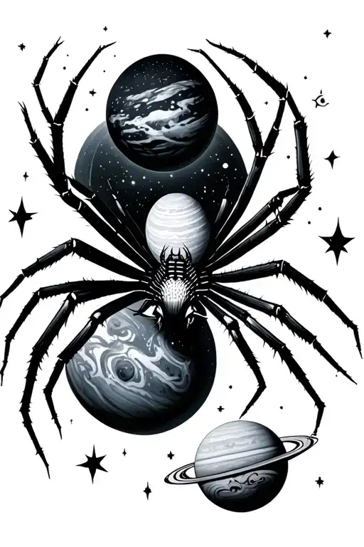 Spider Weaving Outer Space With Stars And Planets