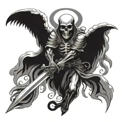 Skull Arc Angel Holding A Sword