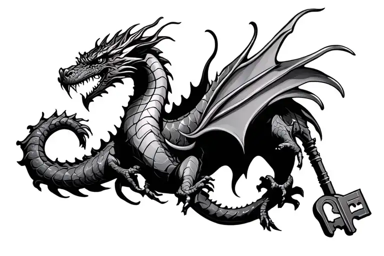 Dragon Wrapped Around A Key