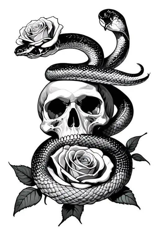 Snake Wrapped Around The Skull Thats Laying In Roses