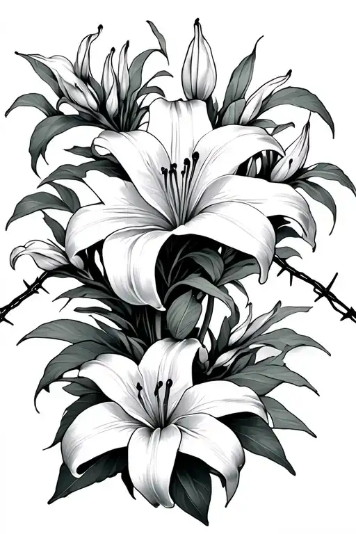 Lily Flowers And Barb Wire