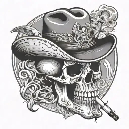 Smoking Cowboy Skull With Butterfly Smoke Rising