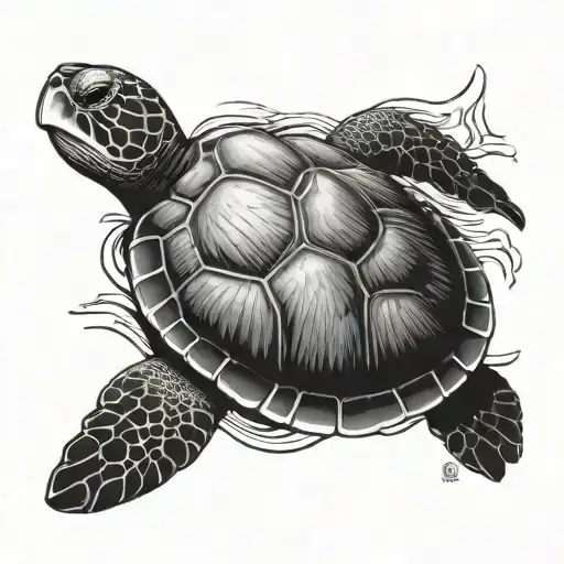 Sea Turtle With Waves