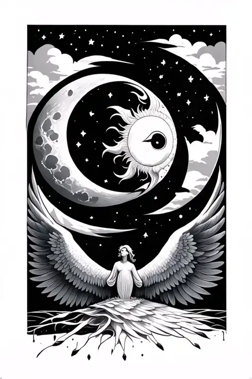 Sun Moon With Wings Spread Wide