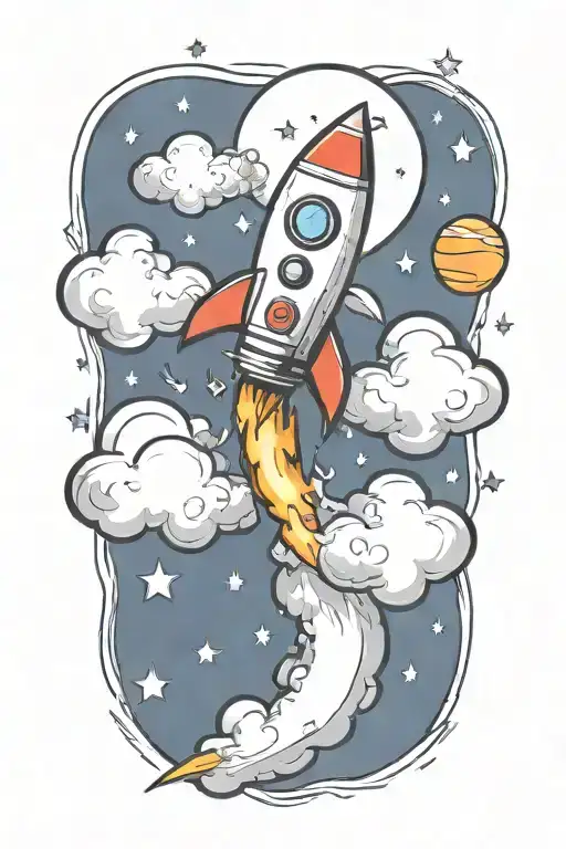 Rocket Flying With Dollar Signs And Music Notes Flowing