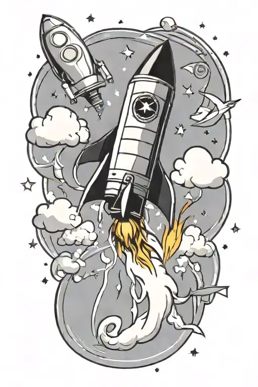 Rocket Flying With Dollar Signs And Music Notes Flowing