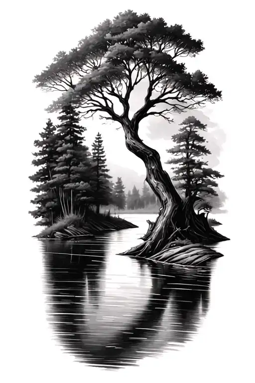 A River With A Tree Growing