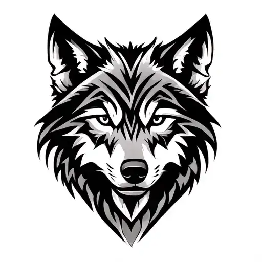 Wolf Face Tribal Inspired Tattoo Design Combining