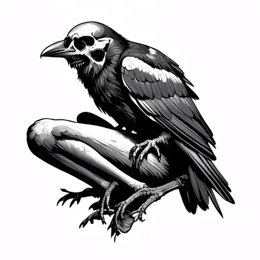Skull And Crow Sitting