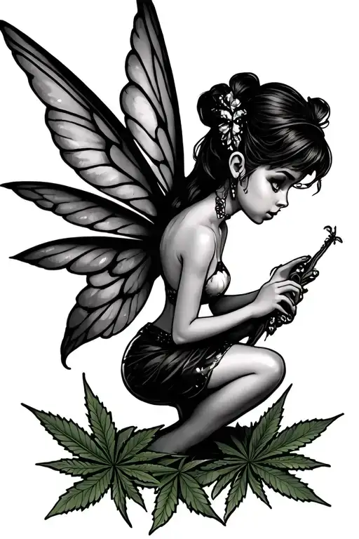 Sexy Naughty Tinkerbell With Marijuana Leaf Wings