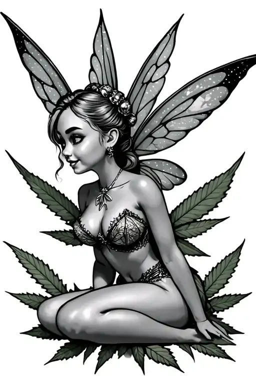 Sexy Naughty Tinkerbell With Marijuana Leaf Wings