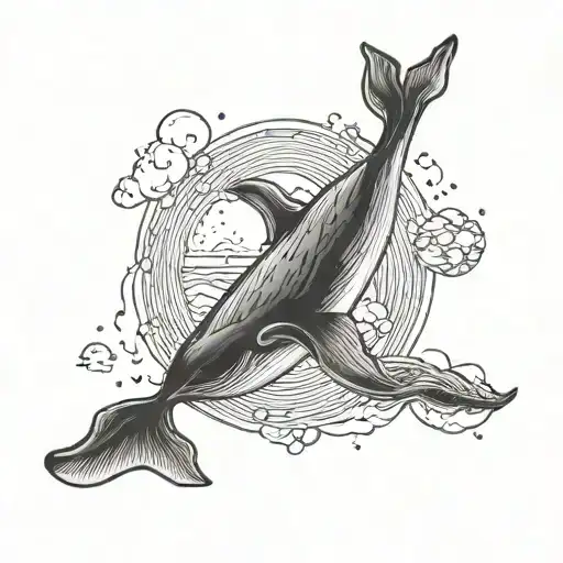 Whale Tattoo Swimming In A Full Moon Sky Filled