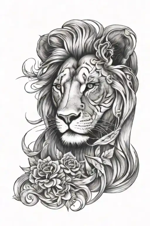 Female Lion Face Tattoo Design Combining Elements