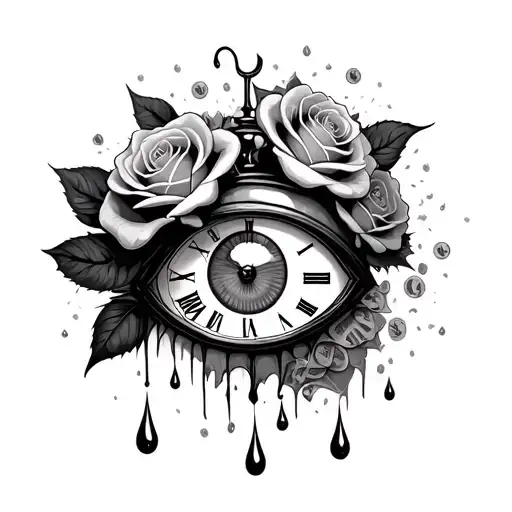 Clock Eye With Roses Money Tear Drops Falling Apart
