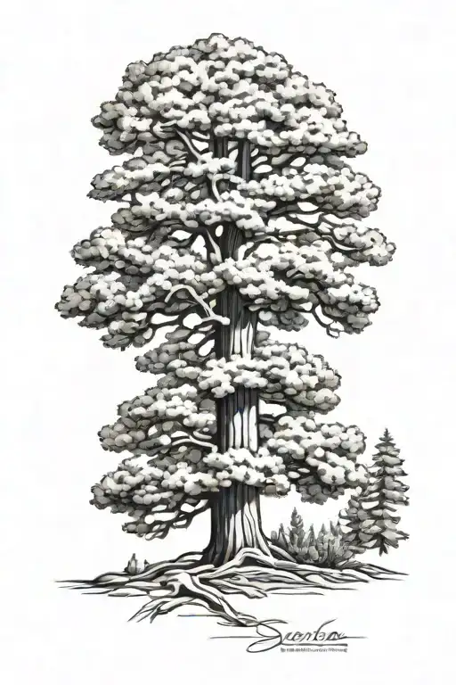 Sequoia Tree With March Birth Flower