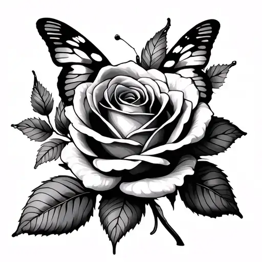 Rose With Butterfly And Floral Design