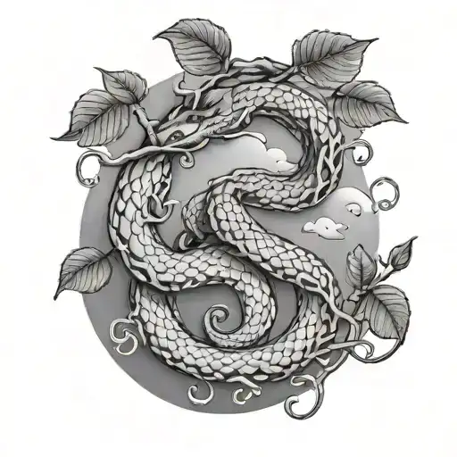 Serpent Wrapped Around An Apple Tree And Being Choked By A Hand Coming Down From The Clouds