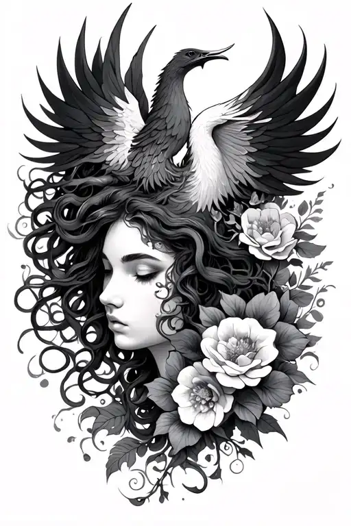 Medusa With Phoenix With Flowers