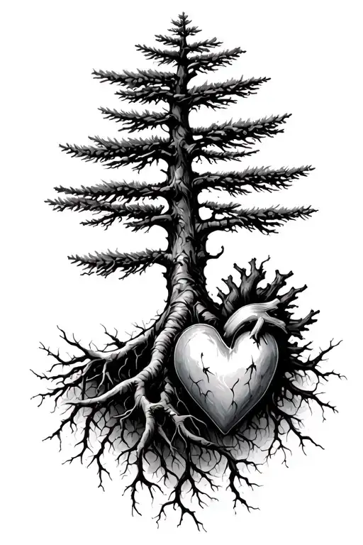Spruce Tree With Roots Rooting In A Heart