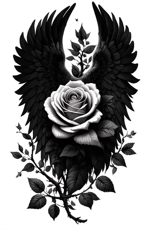 Rose And Black Angel Wing A Tree