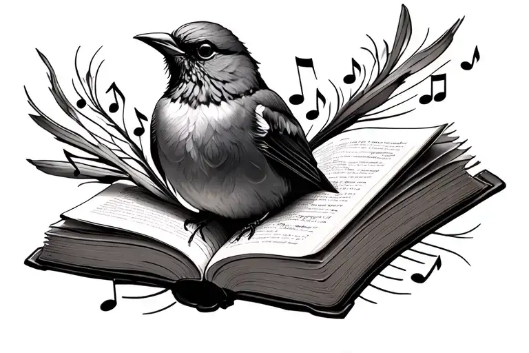 Bird And Book Open Books Surrounded My Music Notes