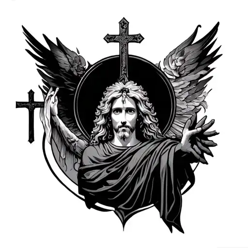 God With Virgo And Cross Surrounded