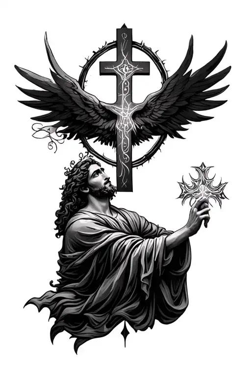 God With Virgo And Cross Surrounded