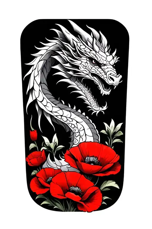 Celtic Dragon With Red Poppies Under