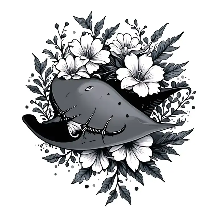 Sting Ray And Flowers Feminine Sea Theme