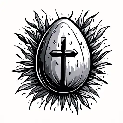 Simple Christian Tattoo With Egg Motifs Combining