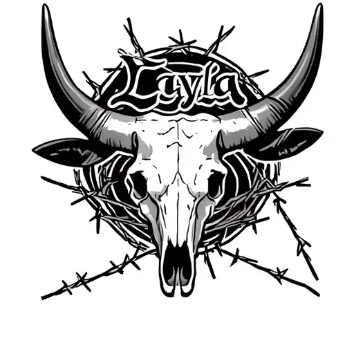 Longhorn Bull Skull With Barbed Wire Incorporating The Name Layla