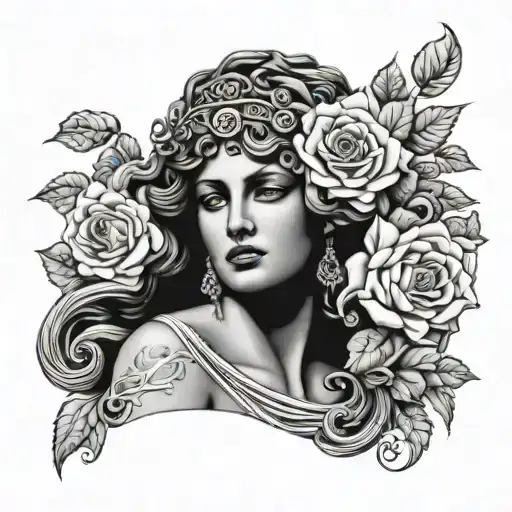 Greek Godess Helen Of Troy Surronded By Roses