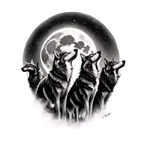 5 Wolves Howling At The Moon