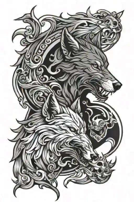Gemini Aggressive Wolf Yin Yang Symbol Made