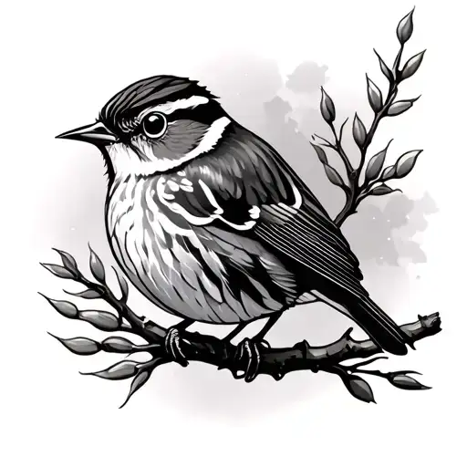 Wren Bird On Willow Tree Surrounded