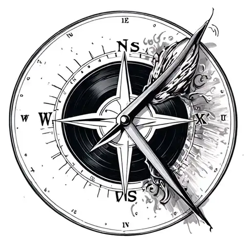Vinyl Record Mixed With A Compass