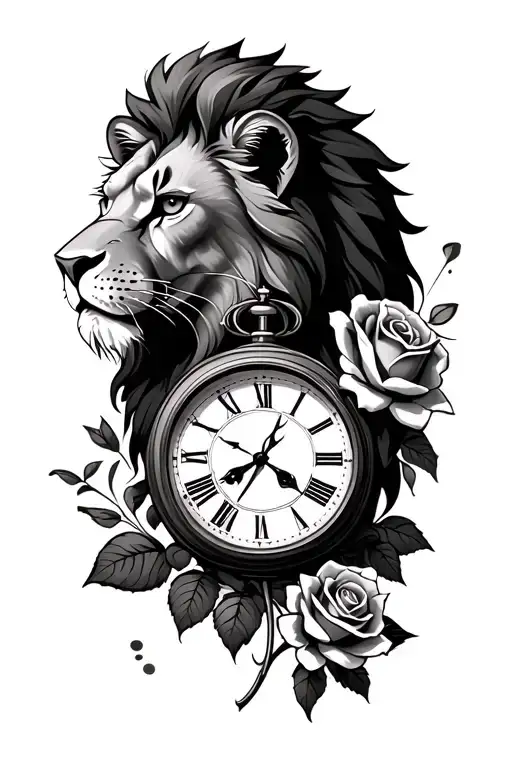 Lion With A Clock And A Rose