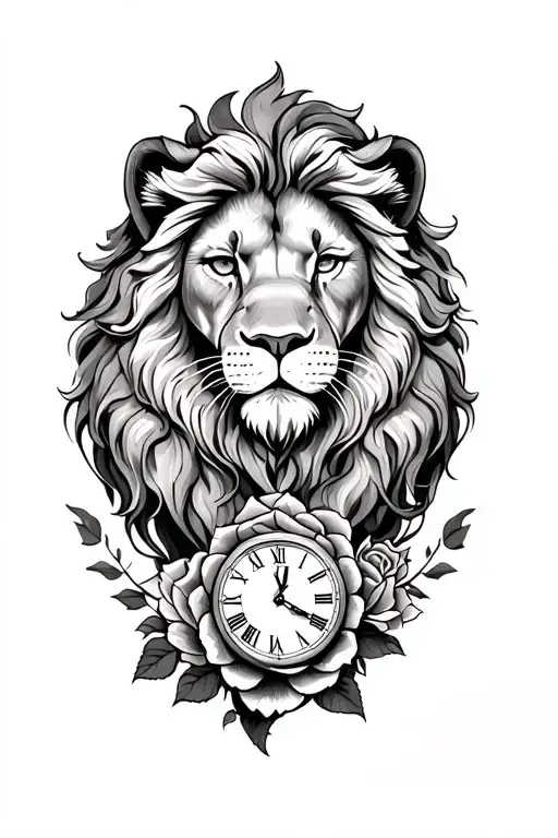 Fore Arm To Hand With A Lion With A Clock And A Rose