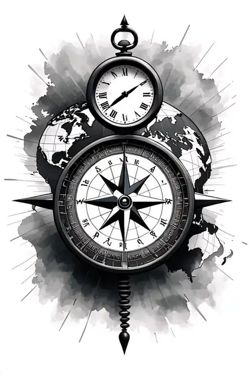 Compass With A Clock And World Map Leading