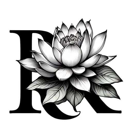 Letter R And Lotus Flower Blooming