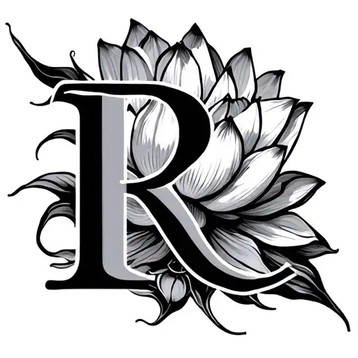 Letter R And Lotus Flower Coming