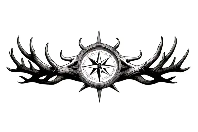 Compass With Elk Skull With Antlers