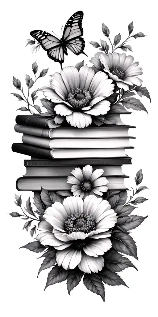 Flowers With Books And Butterfly's