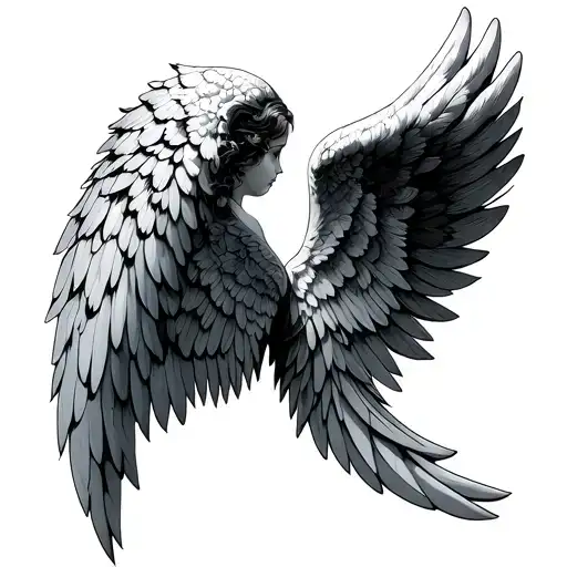 Detailed Angel Wings That Arch Down