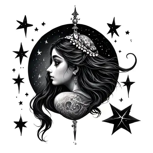 Aquarius Girl Moon Stars