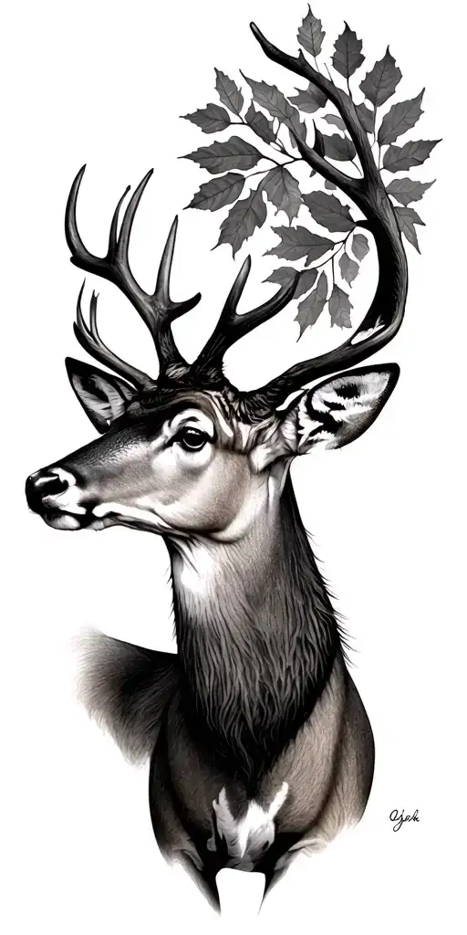 Deer And Fall Leaves Realistic